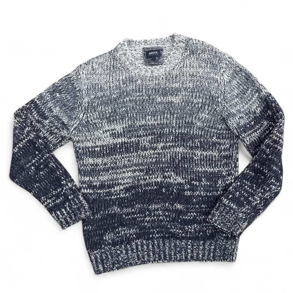 Armani Jeans Sweater Mens Blue Marled Soft Chunky Knit Size L Wool Blend Lux Y2K